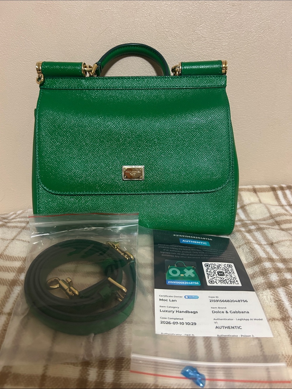 Dolce & Gabbana Emerald Green Top Handle Satchel with Gold Hardware